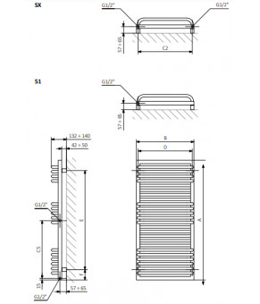 Полотенцесушитель Terma POC 2 1240x600 мм WGZUL124060