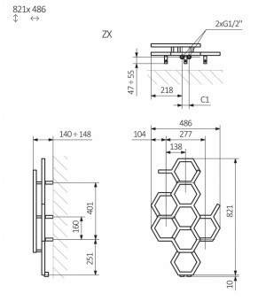Полотенцесушитель Terma Hex 821x486 мм WGH2X082048