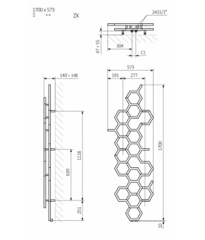 Полотенцесушитель Terma Hex 1700x573 мм WGH2X170057
