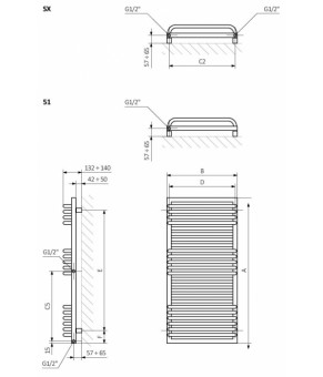 Полотенцесушитель Terma POC 2 SPLIT 1 1240x600 мм WGZUL124060