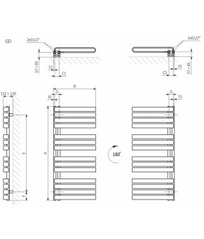 Полотенцесушитель Terma Warp S SPLIT 1 1110x600 мм WLWAS111060