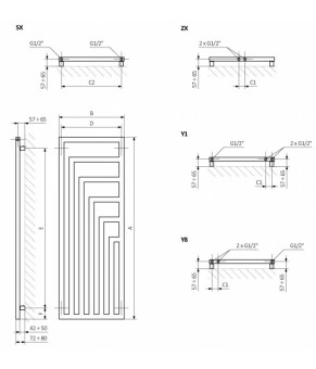 Полотенцесушитель Terma Angus V SPLIT 1 1300x440 мм WLANG130044