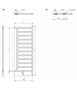 Полотенцесушитель Terma Simple DW SPLIT 1 1755x500 мм WLSDW175050