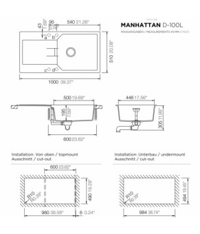Кухонна мийка Schock Manhattan D-100L Beton 42