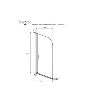 Шторка для ванны BESCO AMBITION PMD ambition -1S, 75х130 см, хромированная