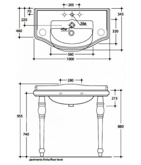 Умывальник Kerasan Retro 1050 01 (3 отв.)