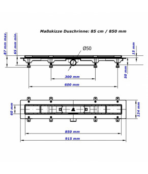 Душевой канал MCH 850 мм с матовой решеткой «Гармония», СН-850-НN1