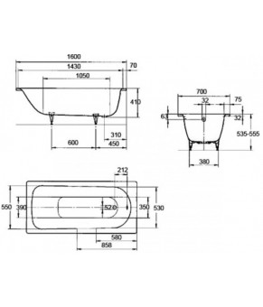 Стальная ванна Kaldewei Saniform plus 160х75 см 112500010001