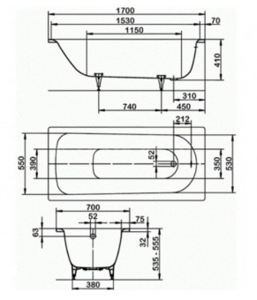 Стальная ванна Kaldewei Saniform plus 170х70 см 111800010001