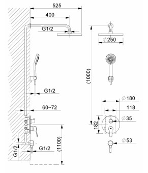 Душевая система Rubineta Kubo-2F-Uno 625015