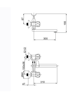 Смеситель Rubineta Milano-1 Cross C K M1CK06