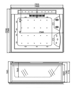 Гидромассажная ванна Golston G-U2607R правостороння, 1910x1590x770 мм
