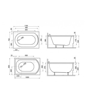 Ванна прямокутна 110x70 Polimat Mini 00545