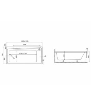 Ванна прямоугольная 170x75 см Polimat ELZA 00025
