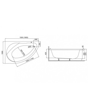 Ванна асимметричная 160x100 см П Polimat MAREA 00532