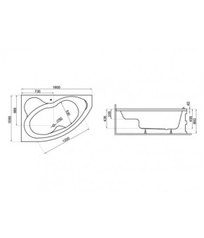 Ванна асиметрична 160x105 см Л Polimat MEGA 00230