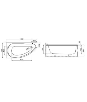 Ванна асимметричная 140х70 см Л Polimat MIKI 00372