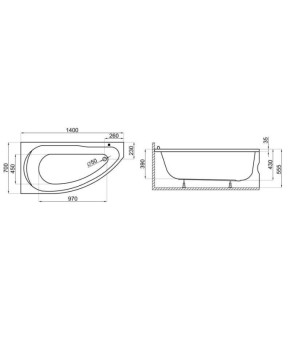 Ванна асиметрична 140х70 см П Polimat MIKI 00362