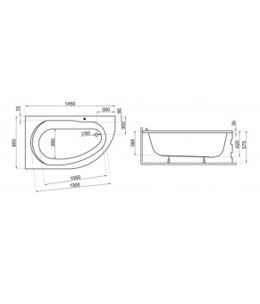 Ванна асиметрична 145х85 см Л Polimat MIKI 00421