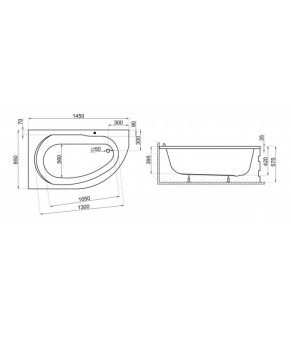 Ванна асимметричная 145х85 см П Polimat MIKI 00420