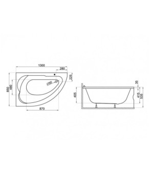 Ванна асимметричная 130х85 см Л Polimat STANDARD 00350