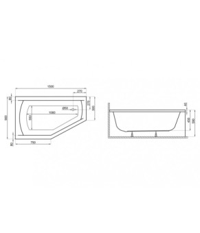 Ванна асиметрична 150х90 см П Polimat SELENA 00385