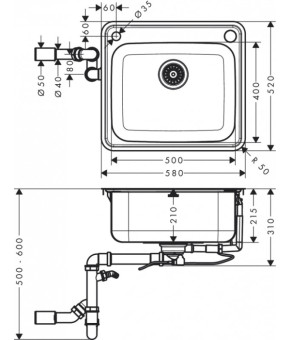Кухонная мойка Hansgrohe S412-F500 43336800