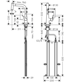 Смеситель Hansgrohe Metris M7116-H220 ST 73800800