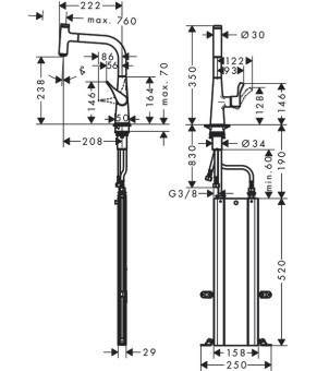 Смеситель Hansgrohe Metris M7115-H240 ST 73802800