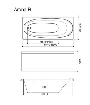 Ванна гидромассажная WGT Rialto Arona 1805х905 Aero Line RLTARN180ARLPCW