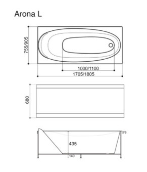 Ванна гидромассажная WGT Rialto Arona 1805х905 Aero Line RLTARN180ARLPCW
