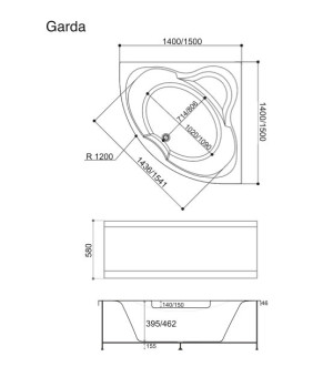 Ванна гідромасажна WGT Rialto Garda 140х140 Hydro Line Tre Meno RLTGRD140HLTMPCW
