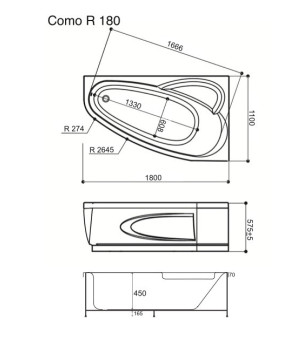 Ванна гідромасажна WGT Rialto Como 180х110 Hydro Line RLTCM180LHLPCW
