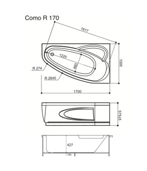 Ванна гидромассажная WGT Rialto Como 170х100 Hydro Line Tre Meno RLTCM170LHLTMPCW