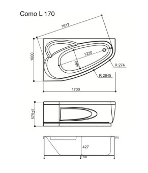 Ванна гидромассажная WGT Rialto Como 170х100 Hydro Line Tre Meno RLTCM170LHLTMPCW