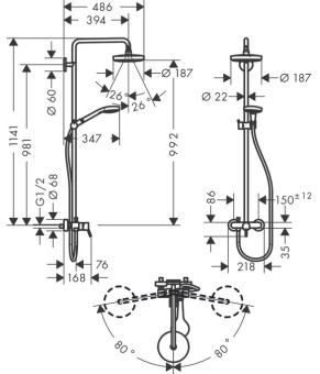 Душевая система Hansgrohe Croma Select S 27255400