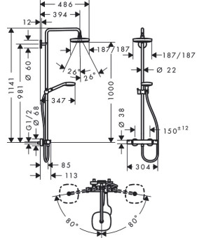 Душевая система Hansgrohe Croma Select E 27257400