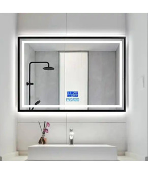 Зеркало Dusel LED DE-M0061S1 Black 75х100 см с часами и Bluetooth 600620