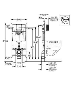 Комплект Grohe Rapid SL 3 в 1 3884000G, клавиша 38732000, унитаз Roca Gap A34H47C000