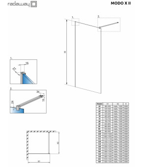 Душевая перегородка 10 мм Radaway Modo X Black II 70 389274-54-01