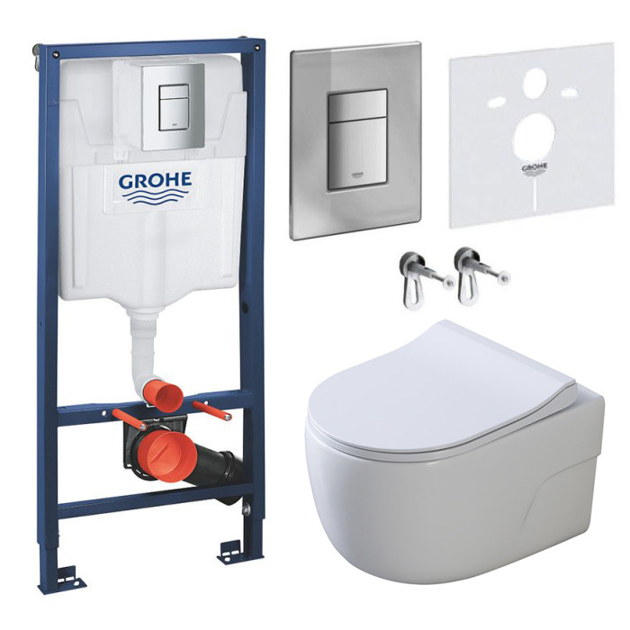 Комплект: инсталляция Grohe 38772001, панель Grohe 38732000, унитаз Dusel DWHT10201230R