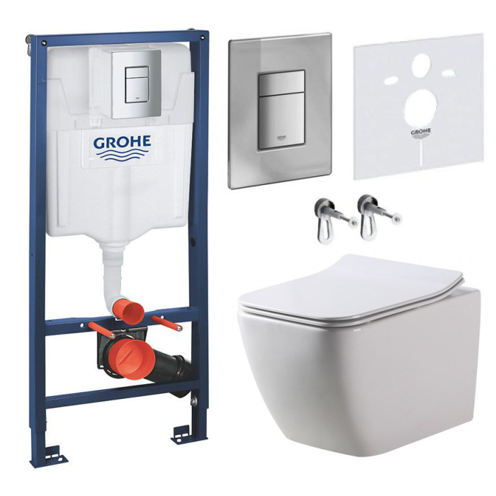 Комплект: инсталляция Grohe 38772001, панель Grohe 38732000, унитаз Dusel DWHT10201030R