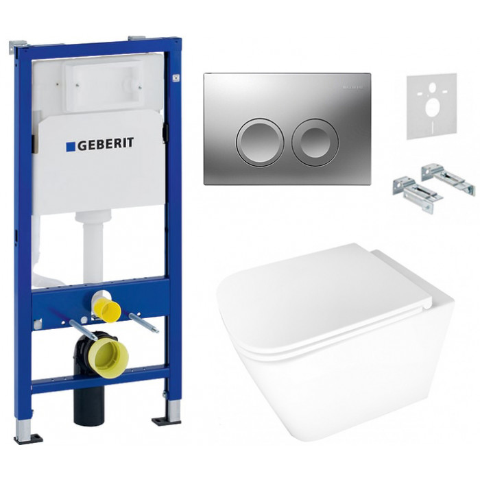 Комплект: інсталяція Geberit 458.103.00.1, панель Geberit Delta 21 хром, унітаз Dusel DWHT10210330R