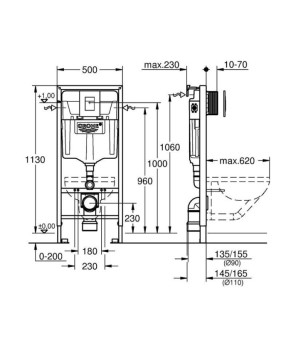 Комплект: инсталляция Grohe 38772001, панель Grohe 38732000, унитаз Dusel DWHT10201230R
