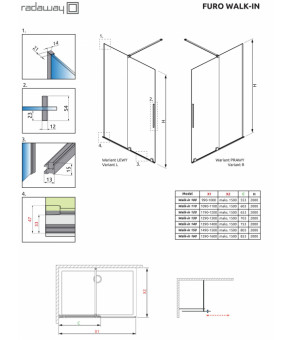 Створка дверей подвижная Radaway Furo Walk-in 10106638-01-01