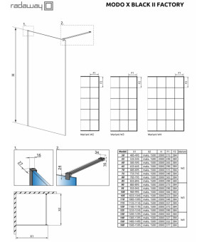 Душевая перегородка Radaway Modo X Black II Factory 150 389354-54-55