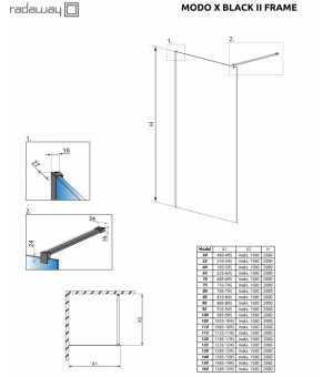 Душевая перегородка Radaway Modo X Black II Frame 50 389254-54-56