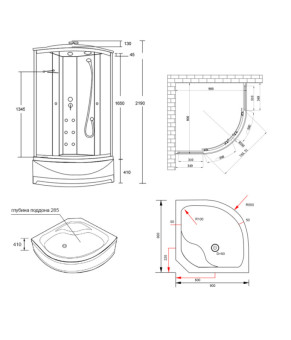 Гидромассажный бокс Lidz Majatek SBM90x90.BLA.HIGH.TR