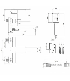 Смеситель для ванны Lidz Kubis 006 с поворотным изливом и душ. гарнитуром (k35) LDKUB006NKS28536 Nickel