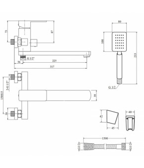 Смеситель для ванны Lidz Kubis 005 с поворотным изливом (душ. гарнитур) LDKUB005NKS28537 Nickel